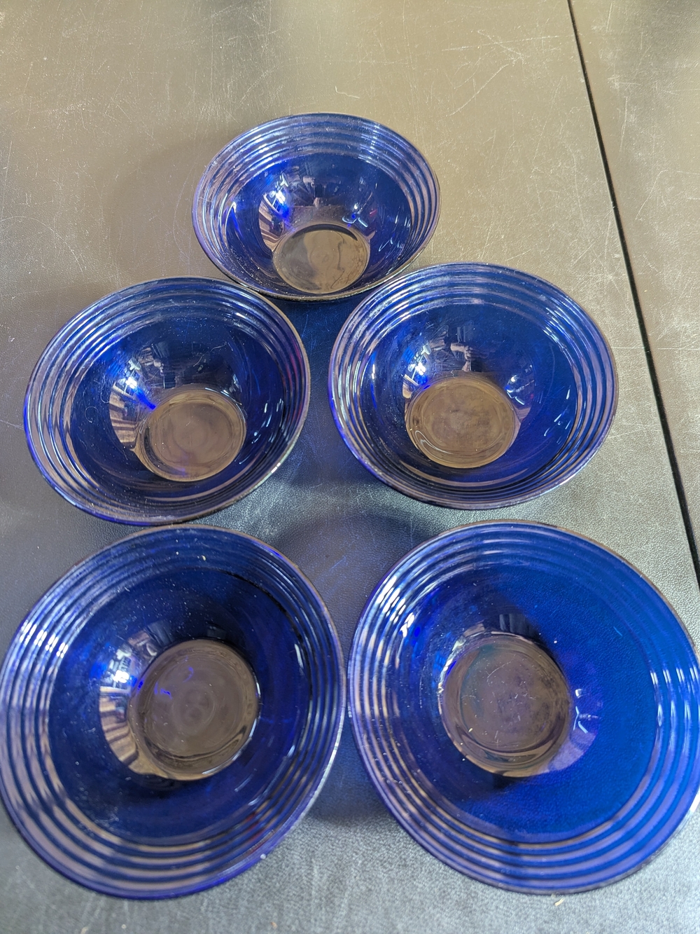 Deep Cobalt Blue Glass Bowls - Set of 5